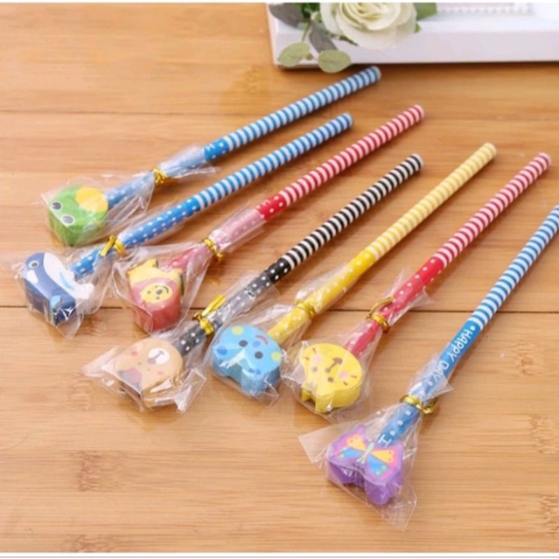 

Pensil Karakter+Penghapus Pensil Lucu Pensil Fancy Pensil unik garis polkadot