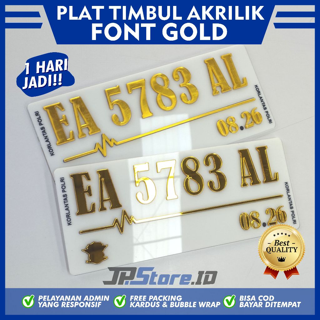 PLAT AKRILIK MOTOR MOBIL TIMBUL LAPIS GOLD - JPS