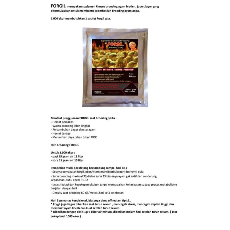 Vitamin ayam Forgil-Obat Ayam broiler , Vitamin Ayam Broiler - Vitamin Masa Brooding anak ayam