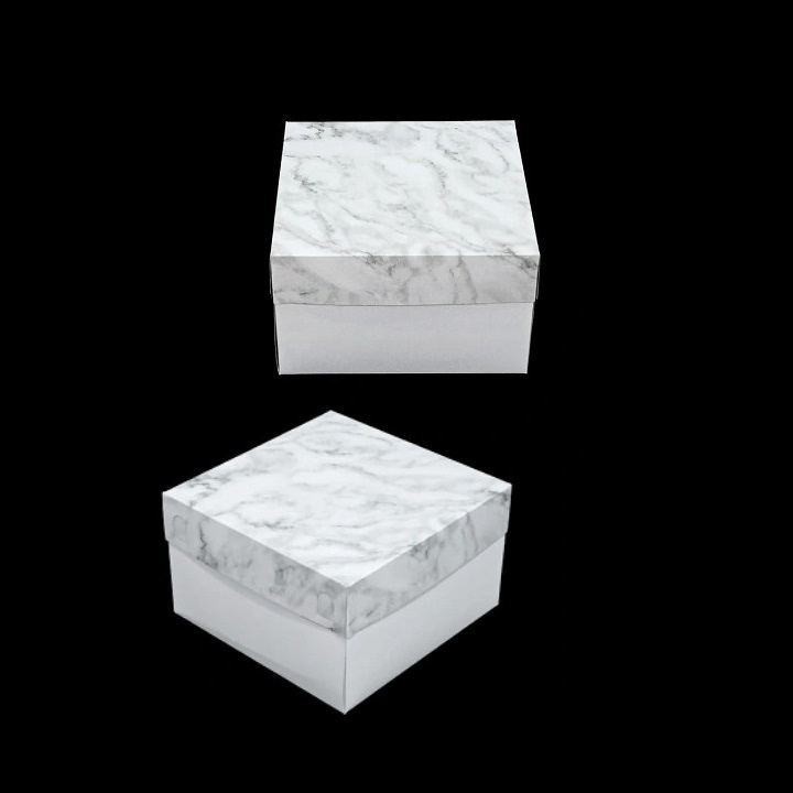 

( 5 pcs ) Box Kotak Kue Brownies Dus Packaging Hampers Tempat Bolu Gulung Motif Marmer 20x20x12 Cm