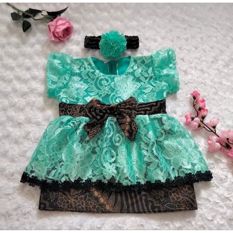 KEBAYA BAYI / KEBAYA ANAK / SETELAN KEBAYA BAYI DAN ANAK hijau tosca