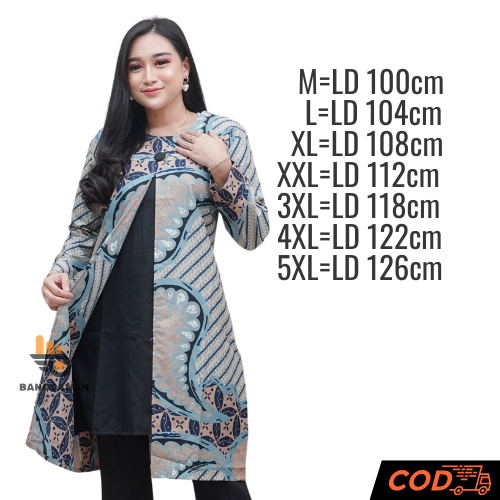 Bangsawan-Baju Tunik Batik Wanita Modern Keraton Biru Jumbo
