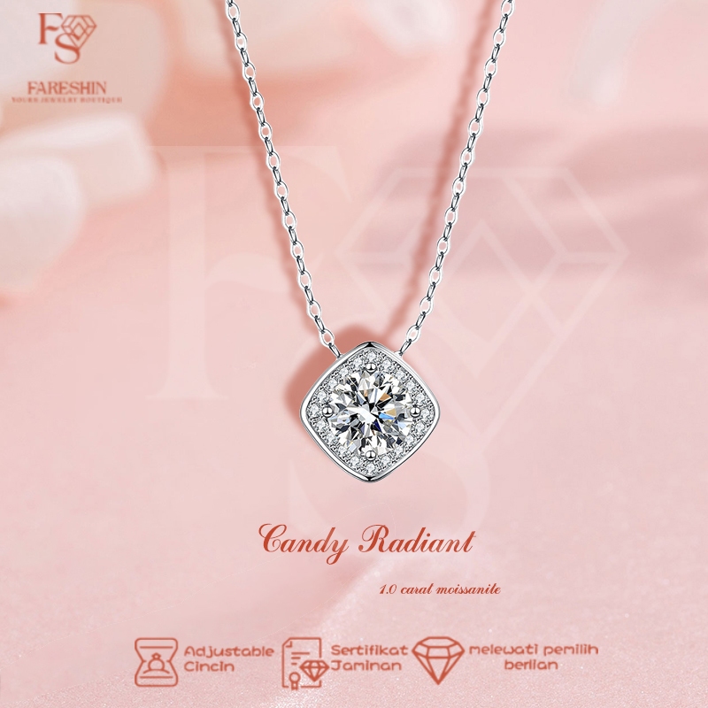 Kalung Lapis Emas 18K Kalung Moissanite Sweety Square Candy Radiant 1.0 Carat Sterling Silver 925