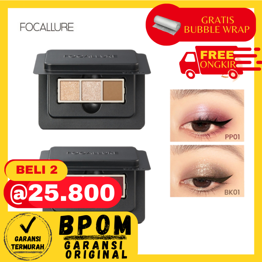 FOCALLURE 3 Warna Eyeshadow DIY Palette High Pigment Pro-Palette Focallure Palette DIY Eyeshadow Pig