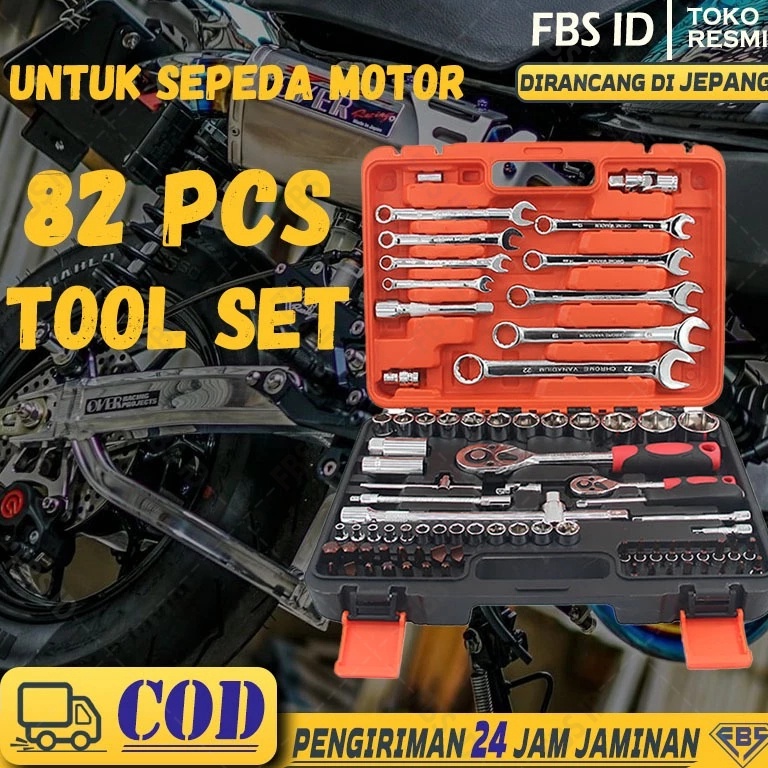 Muraaaahh 82pcs Tool Kit Kunci Shock Set alat kunci pas soket Set alat mobil Set kotak alat kunci pa