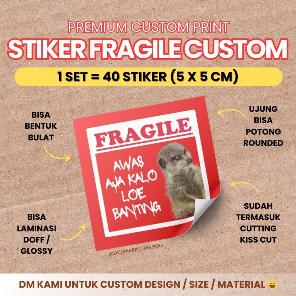 

[EXPRESS] Cetak Stiker Fragile Jangan Banting Custom Unik Lucu | Label Pecah Belah 5x5cm