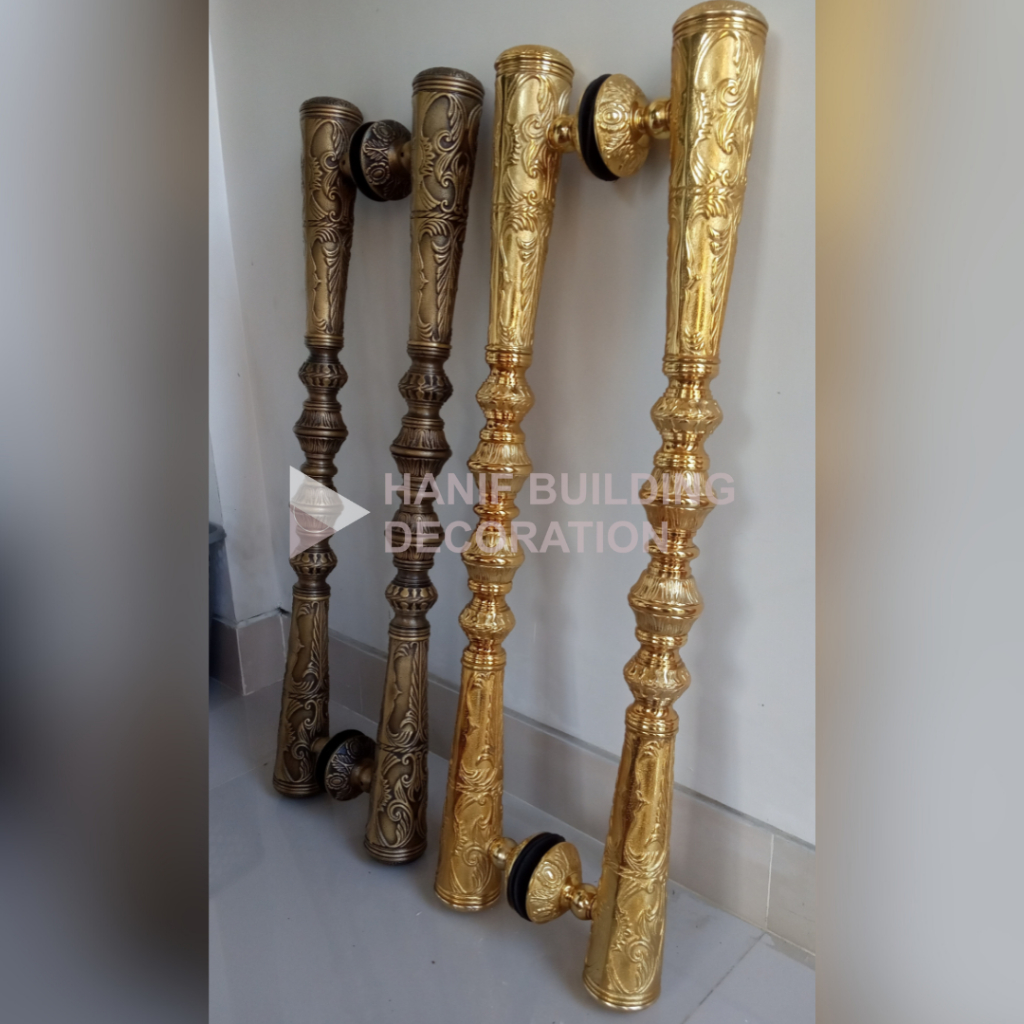 Handle Pintu Rumah Kuningan Vintage Classic Brass Pull Handle Ukir Batik Panjang 77 cm Besar Mewah