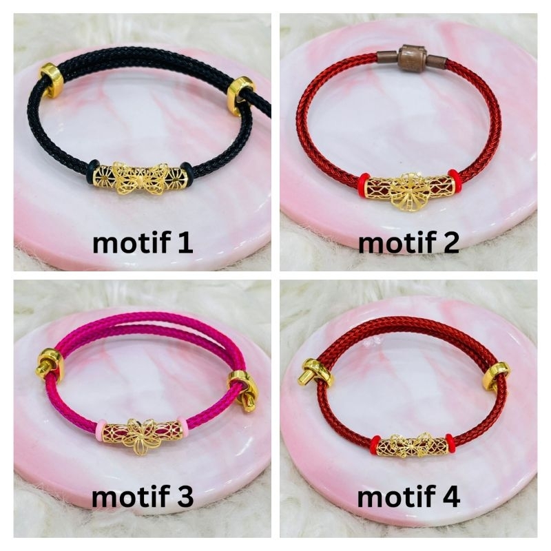 Gelang tali serut with liontin emas asli pita bunga tabung kerawang cantik kadar 700