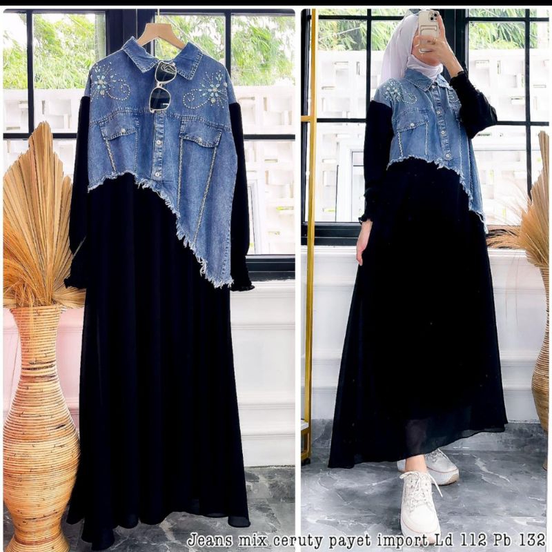 DRESS MIDI JEANS PAYET MIX CERUTY PREMIUM