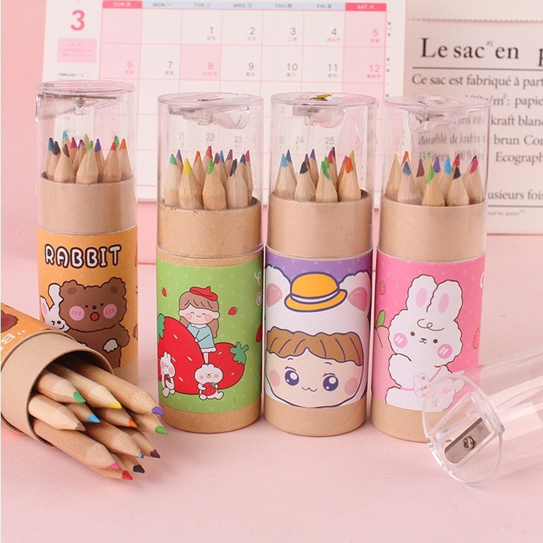 

Pensil Warna 12 IN 1 + Serutan Pensil Color Pencils Quality Pensil Warna Karakter Kemasan Tabung Murah