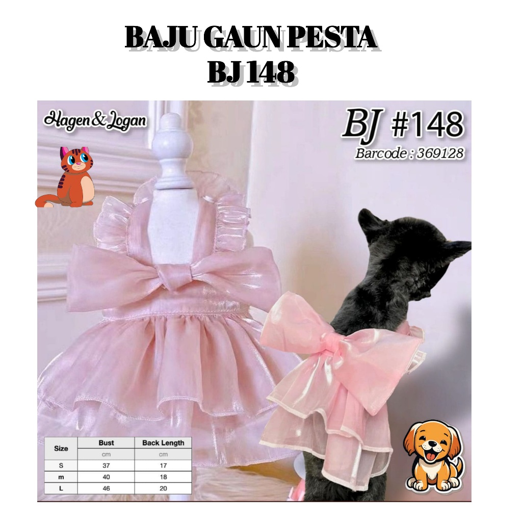 Baju Anjing Poodle Mini Kecil Kucing Dress 148 Kostum Pesta Pita Besar