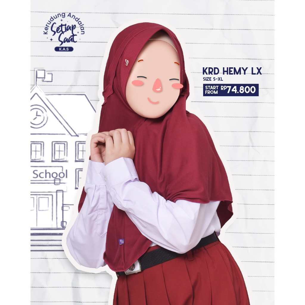 Kerudung Hemy LX | Kerudung Sekolah SD SMP SMA | Jilbab Instan ORI Rabbani