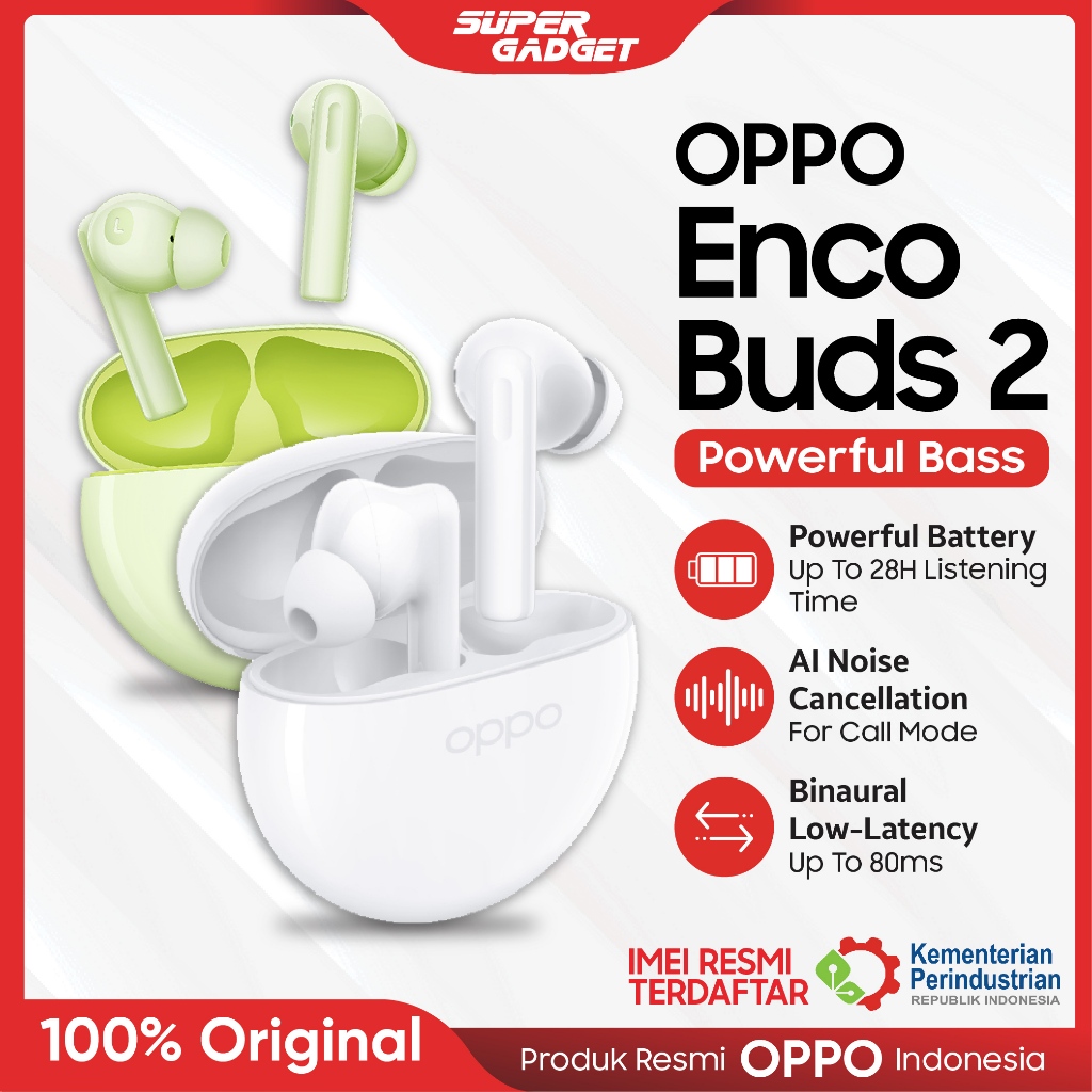 OPPO Enco Buds 2 Buds2 Bluetooth Earpods Earphone Handsfree Headset Wireless Original Garansi Resmi