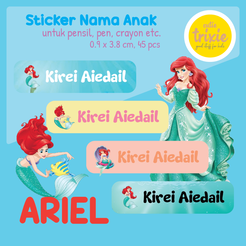 

Sticker label nama anak untuk pensil pen crayon Ariel