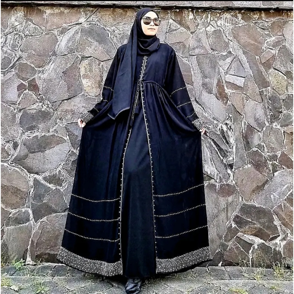 gamis abaya wanita arab hitam premium haura kain jetblack saudi adem nyaman