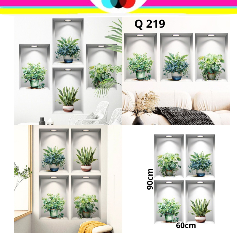 Q 219 WALLSTIKER WALL STICKER STIKER DINDING MOTIF GAMBAR POT DAUN POHON BUNGA HIJAU DEKORASI RUMAH 