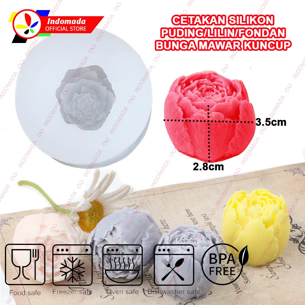 Indomada Cetakan Fondant Silikon Bunga Kuncup Mawar Kecil 3.5 x 3.5 x 2.8 cm Small Rose Flower 3D DI
