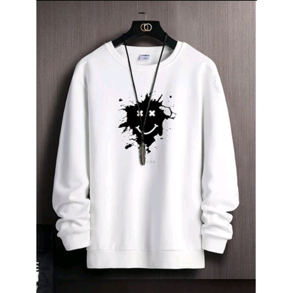 Promo Sweater Keren Kaos Pria Distro Smile Sweatshirt Cowok Trendy Crewneck Sweter Remaja Dewasa
