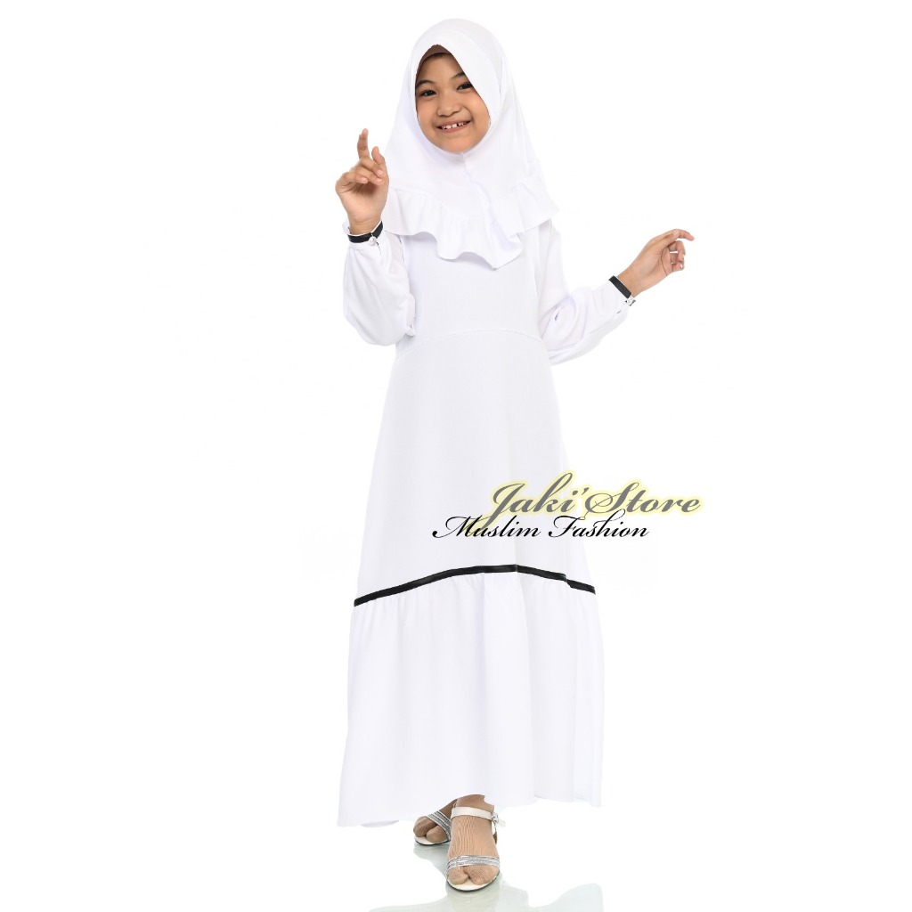 Gamis Anak 2/10 tahun Aiyrazahra Putih Polos Gamis Manasik Haji Kondangan Anak | Muslim Gamis Anak |