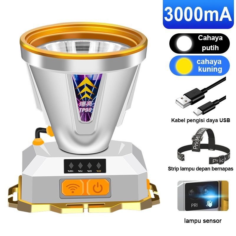 Senter kepala super terang senter led super terang lampu depan tahan air sensor gerak senter super