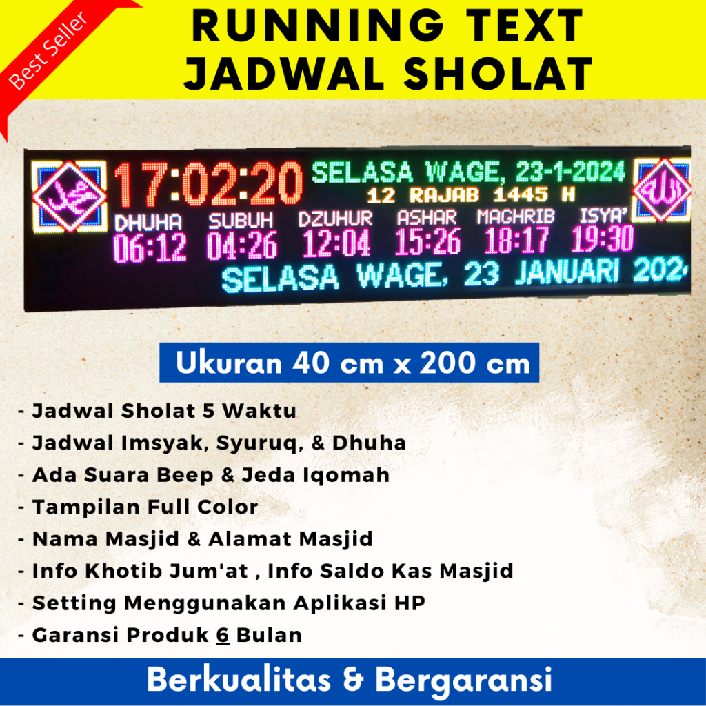 Jam Masjid Running Text Tipe Berwarna Modul p5 RGB
