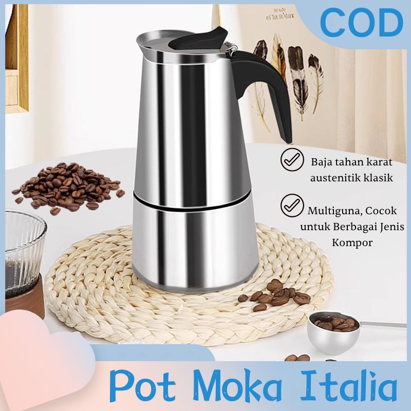 Teko moka,teko kopi, teko moka baja tahan karat Italia,teko kopi ekstraksi espresso,teko kopi moka