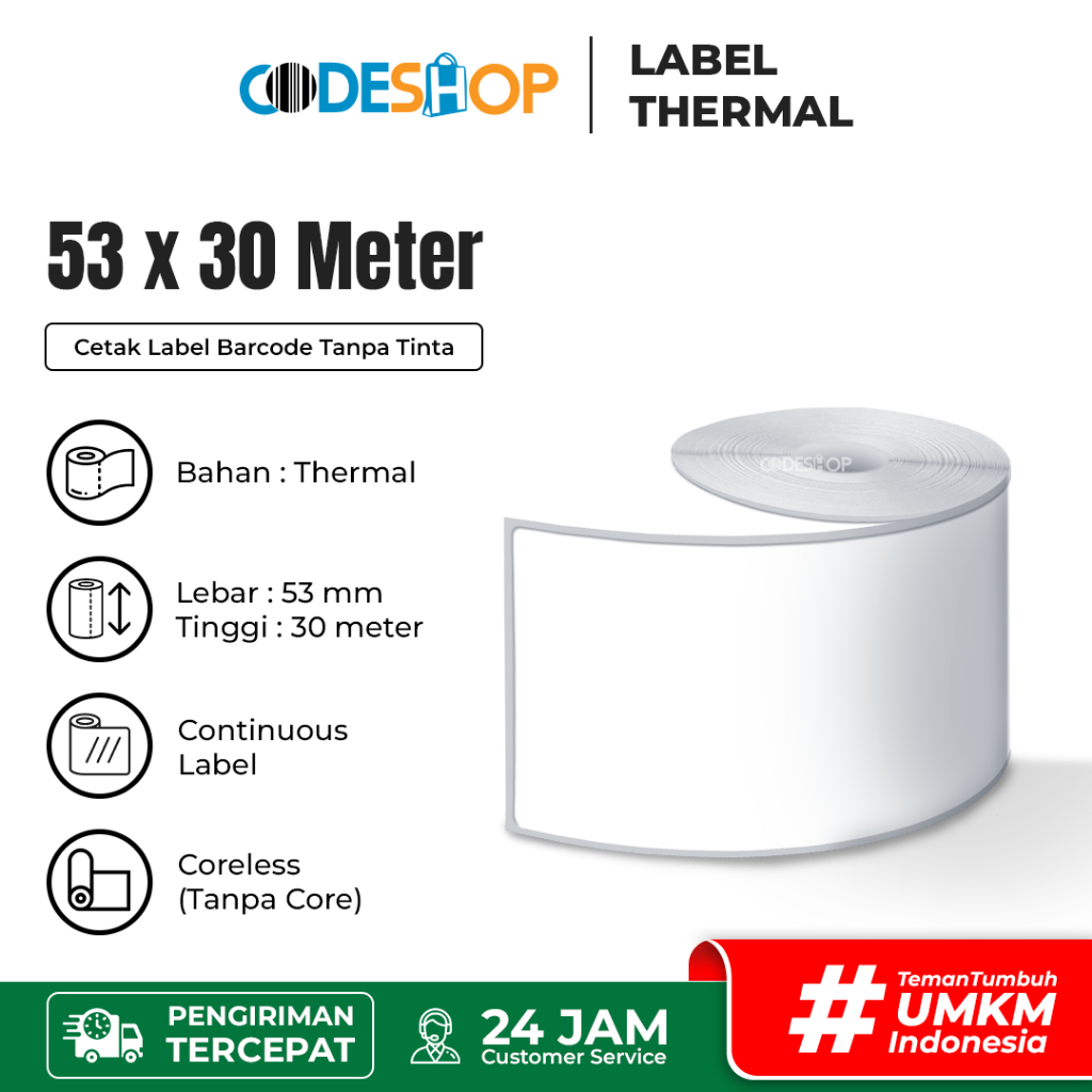 

Label Barcode 58 X 30 m Continuous Bahan Thermal