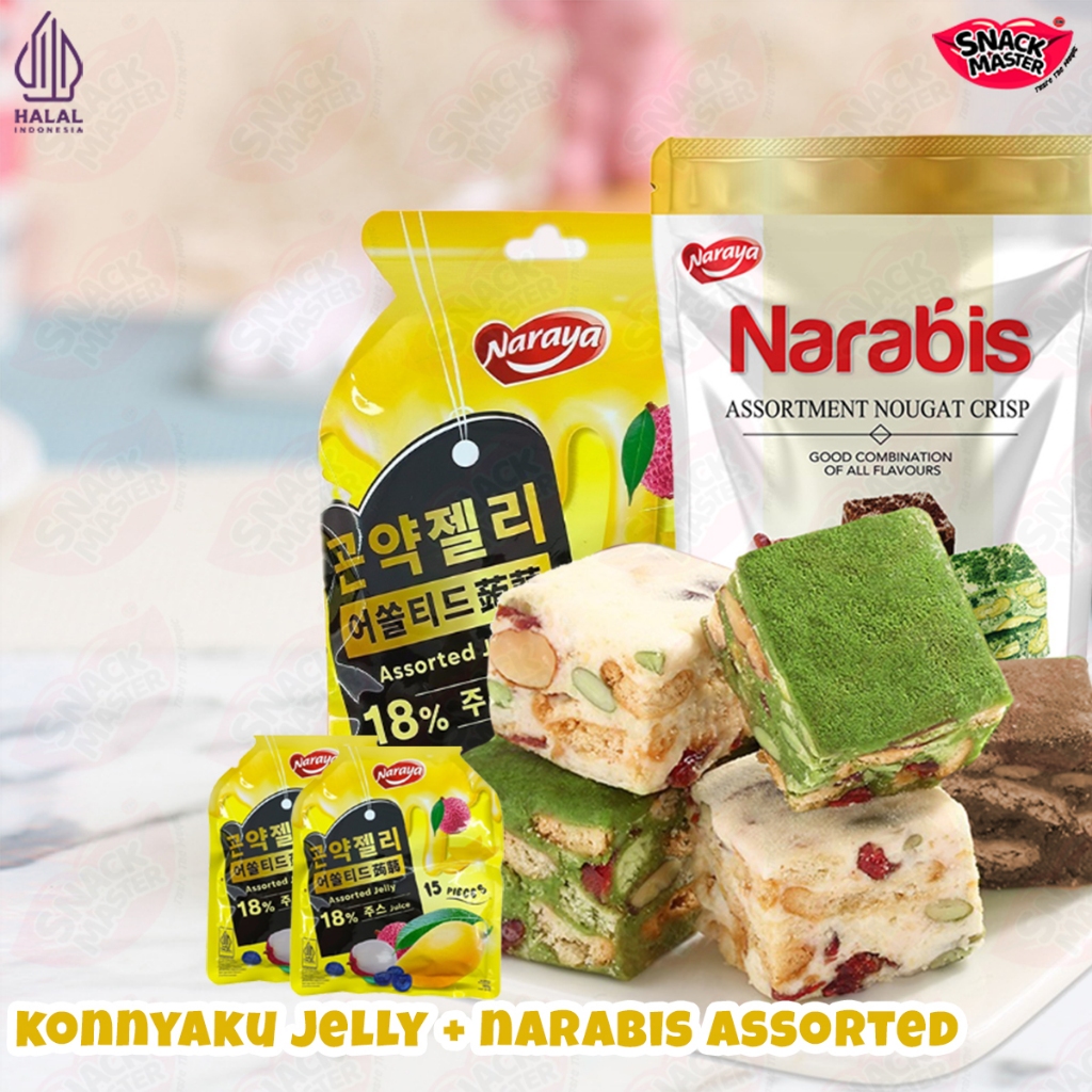 

(PROMO BUNDLE) Naraya Nougat dan Jelly Pudding Halal Jelly Naraya Narabis Camilan Manis Nougat Crispy with Konnyaku Makanan Jelly Mango/Lychee/Blueberry | Paket isi 2 Pack Sweet Snacks Cemilan Manis