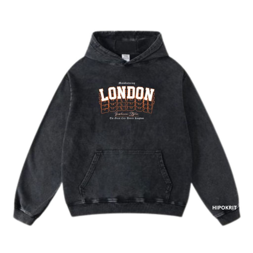 Sweater Hoodie Black Washing London