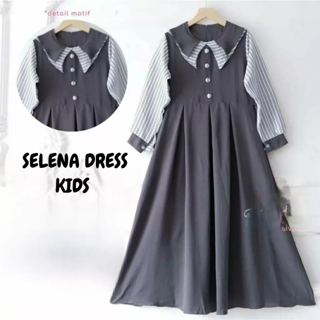 Selena Dress Kids Tanpa Hijab Gamis Anak Viral Terbaru Bahan Crinkle Airflow Dress Anak Hitam Gamis