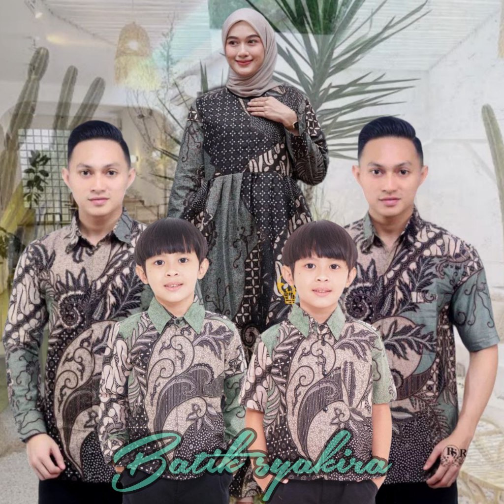 COD - Batik couple ayah anak laki-laki kekinian motif KATE SAGE GREEN-Batik pria Lengan panjang//Bat