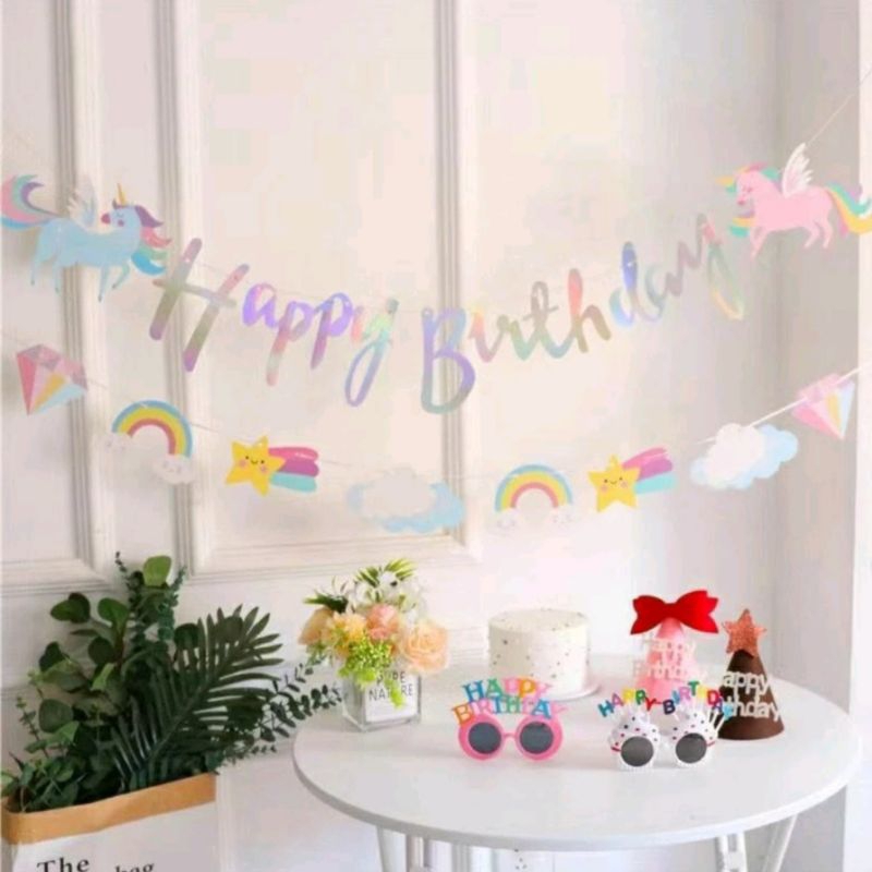 Banner happy birthday unicorn dekorasi ultah unicorn bunting flag happy birthday unicorn banner unic