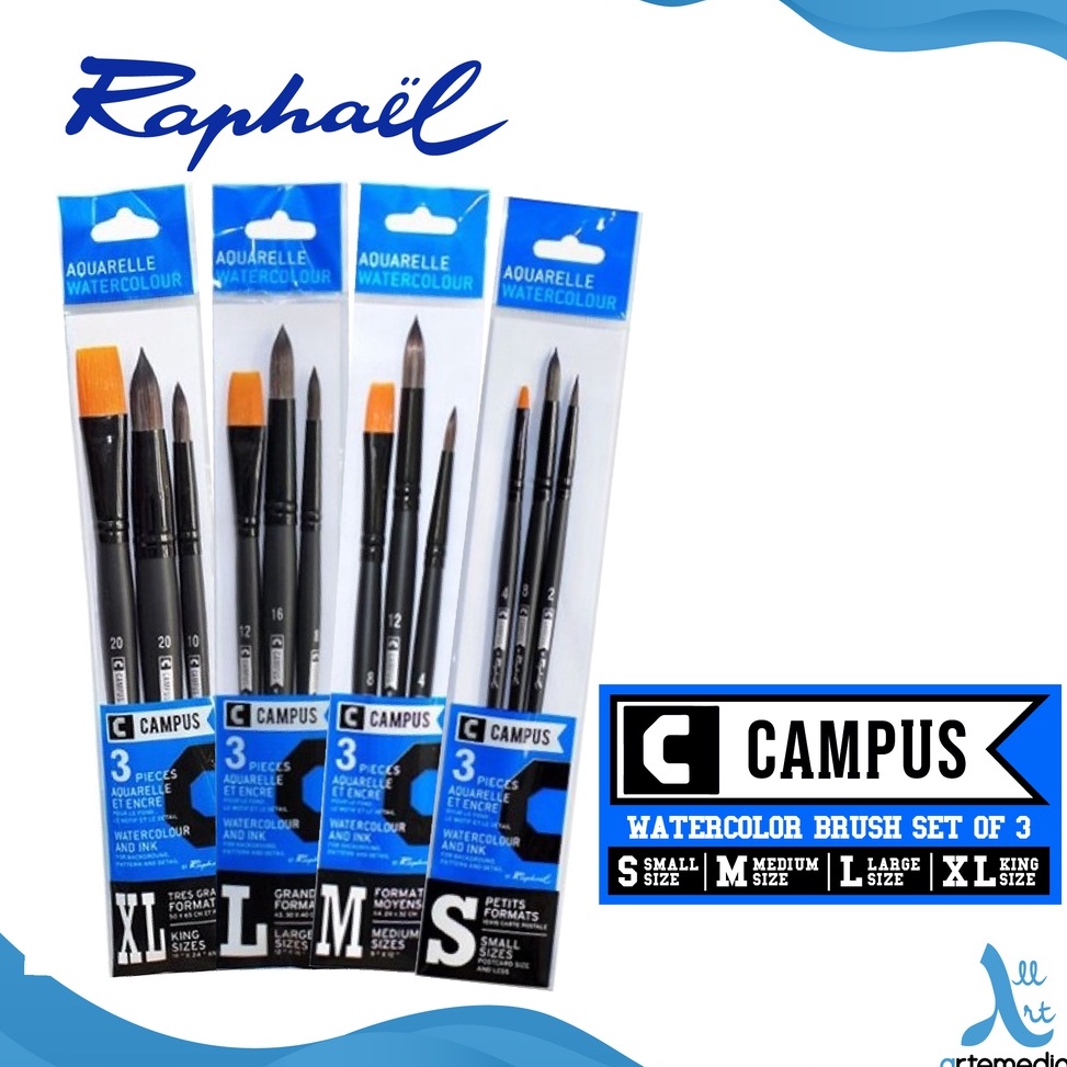 

Kuas Lukis Raphael Campus Watercolor Brush Set 3 Synthetic Short Handle ART G9V5