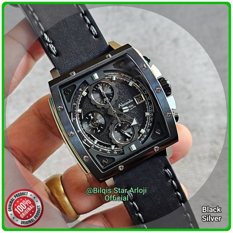 Alexandre Christie Pria Kotak Ac 6376 Case Silver Tali Kulit Hitam Original