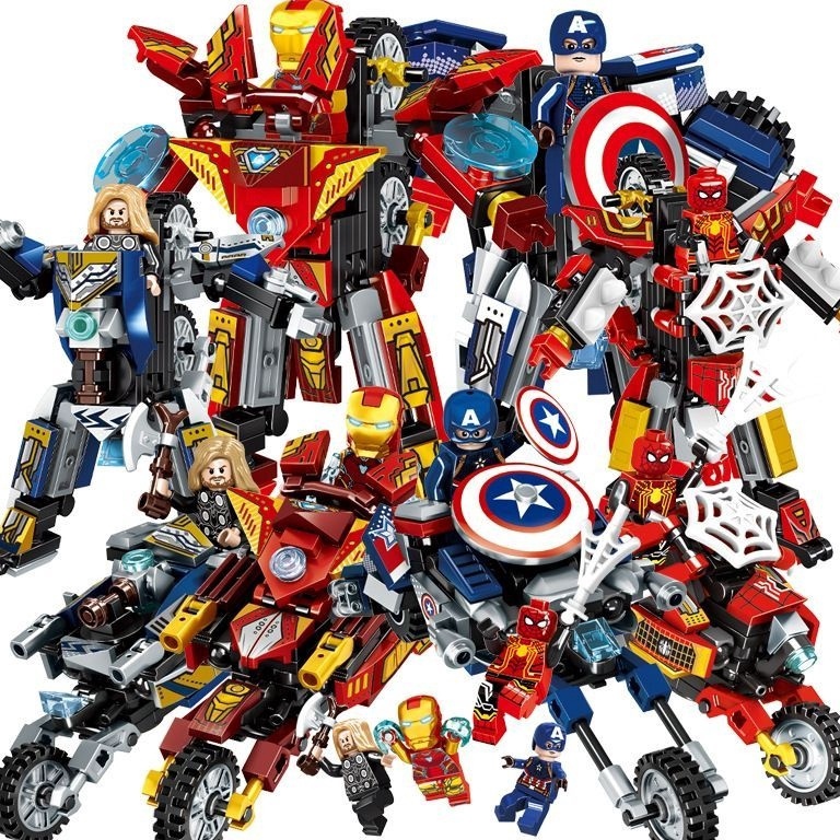 mainan action figure robot jadi motor LW276 iron man thor captain america spiderman hawkeye ninjago 