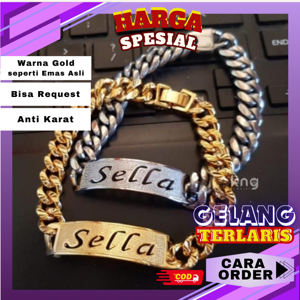 KNG Jewelry | GELANG NAMA MODEL SELLA RANTAI BESAR | RANTAI SISIK NAGA GOLD TITANIUM / KALUNG NAMA W