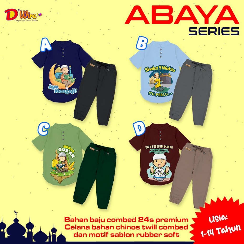 ONE SET BAJU KOKO ANAK LAKI - LAKI ABAYA / BAJU KOKO ANAK - ANAK / BAJU DAN CELANA KOKO FULL KANCING