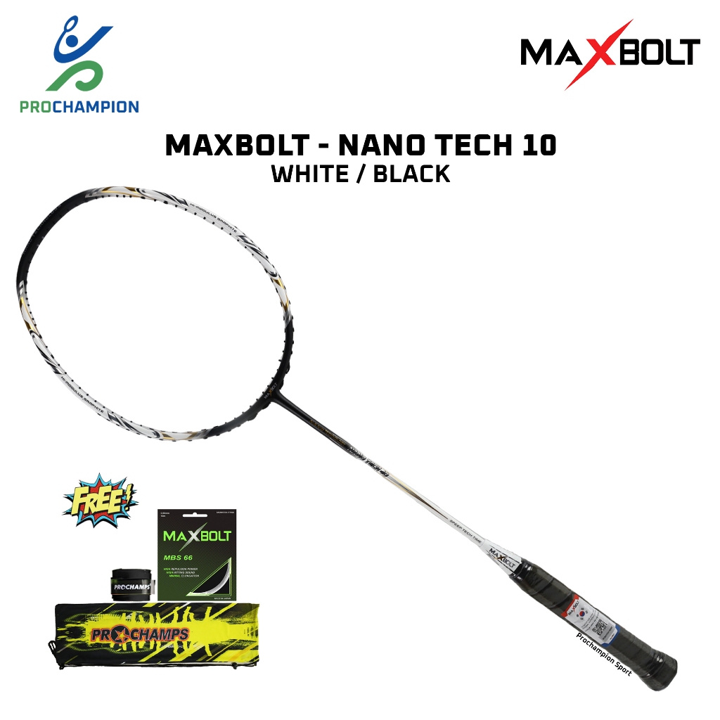 Raket Badminton Original Maxbolt NANO TECH 10 NT10 NT 10 White Black