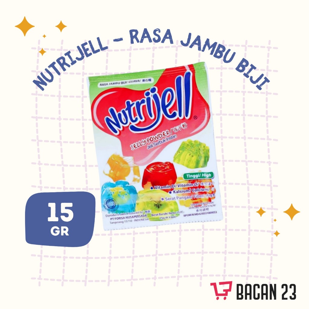 

Nutrijell Jambu Biji (15 Gr) / Agar - Agar jelly Instant Sachet Rasa Jambu Biji / Jelly Powder