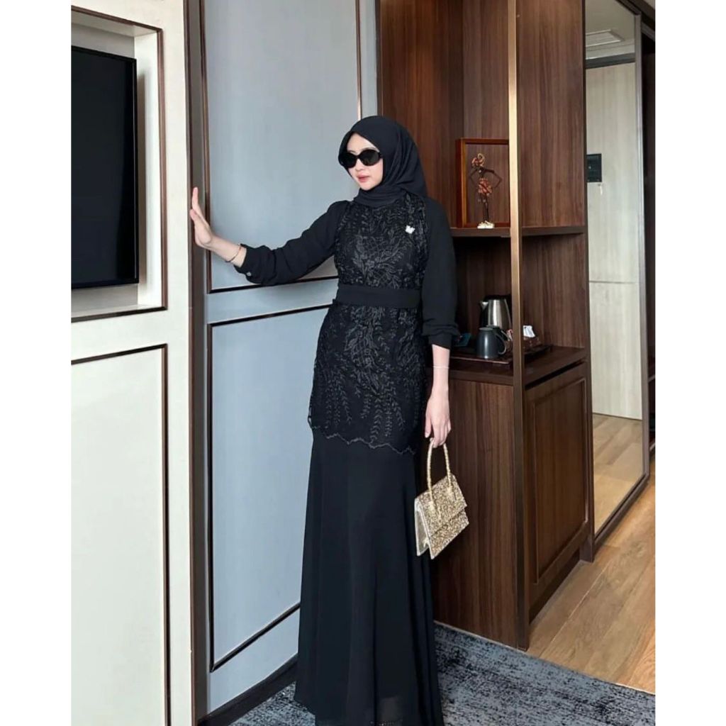 COD Raya dress cerutty babydoll mix brukat premium | Gamis lebaran 2024 model gamis terbaru | Dress 