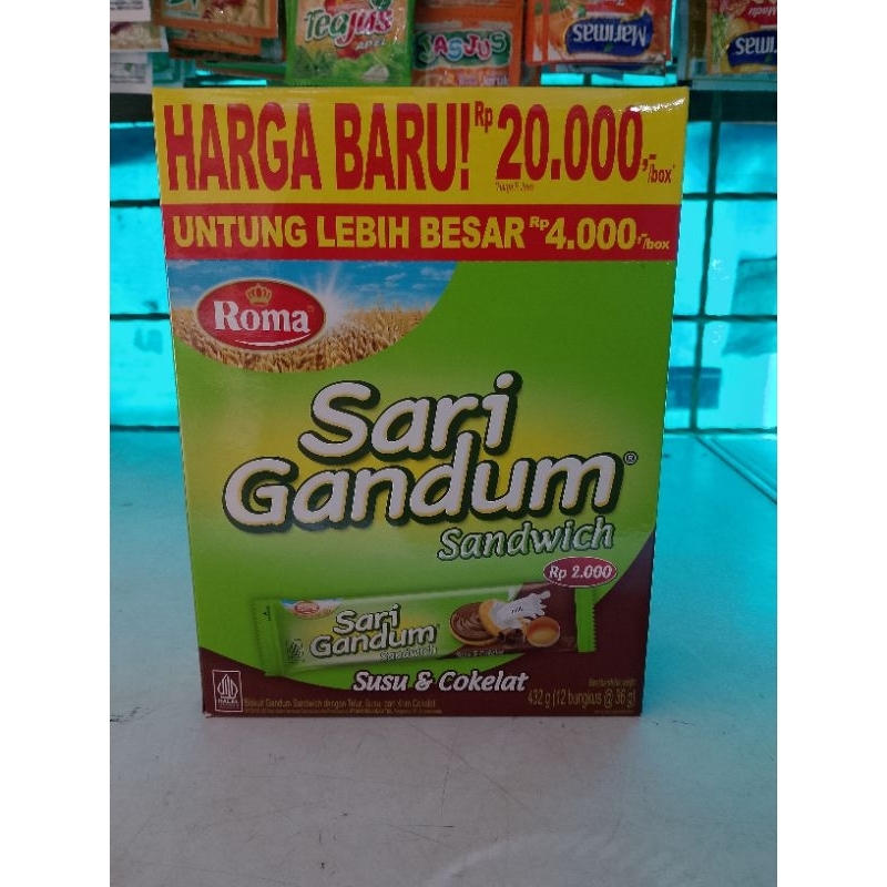 

Roma Sari Gandum Sandwich Susu & Coklat 1 Box Isi 12 pcs