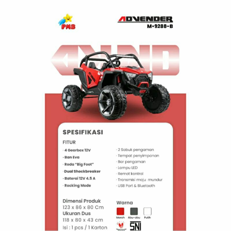Ready Mobil Aki Cas Jeep Jumbo Anak ADVENDER BIG FOOT PMB 9288-B
