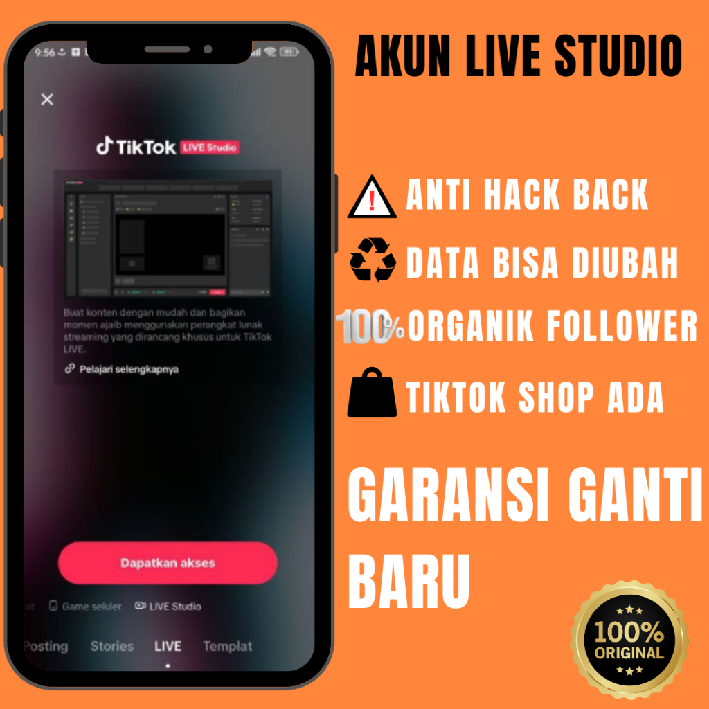 Jual Akun Tiktok live Studio / Live PC Harga Termurah