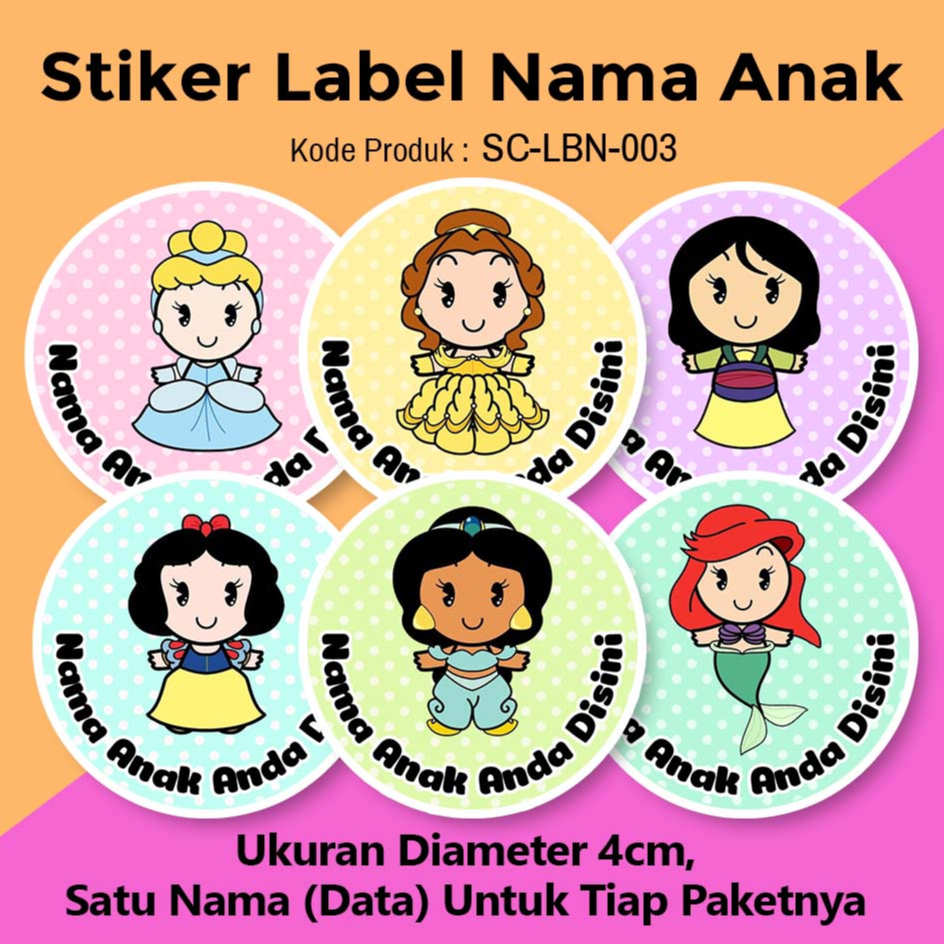 

STIKER LABEL NAMA ANAK LUCU IMUT STICKER TEMPEL CUTE DISNEY PRINCESSES