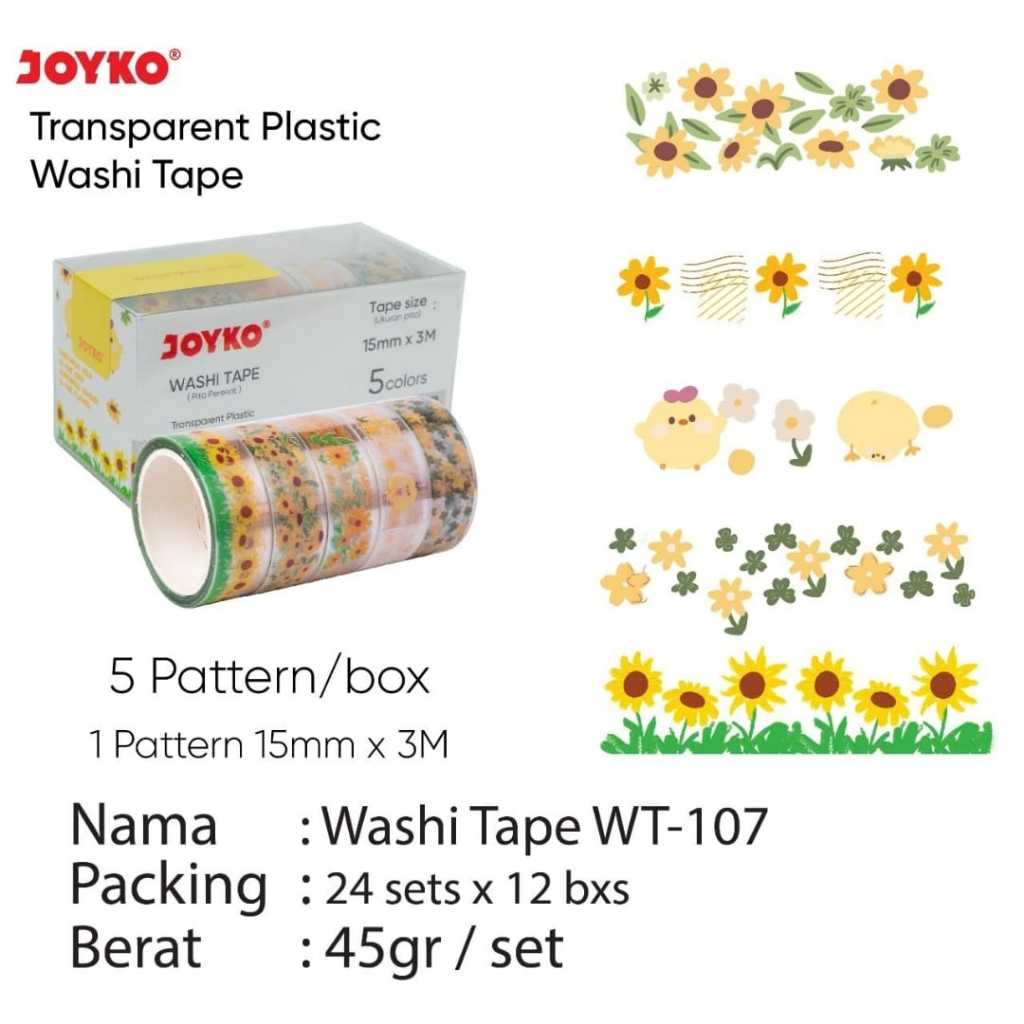 

washi tape joyko kode wt 107 / 108 / 109 isi 5 roll 15 mm x 3 meter