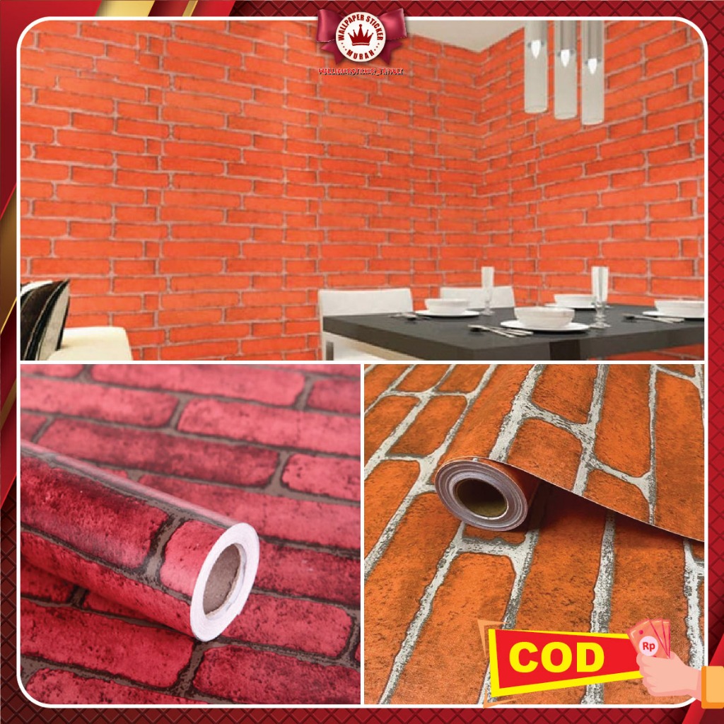 WALLPAPER DINDING KAMAR 45CM X 8M-10M WALLSTICKER WALPAPER DINDING MURAH WALPEPER BATA ORANGE MERAH