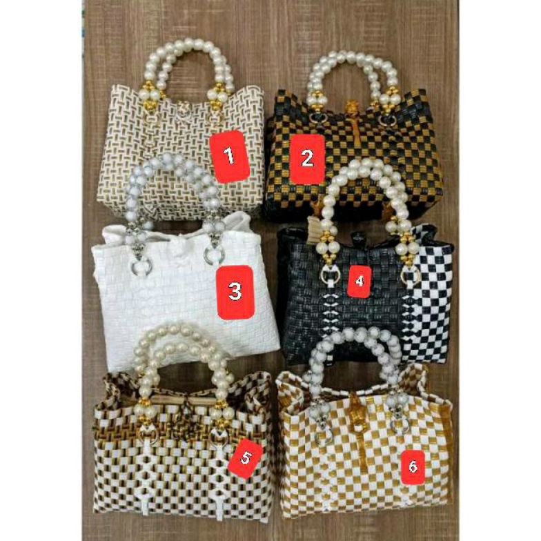 ART A8D Tas WanitaTas anyaman plastikTas jally Mutiara