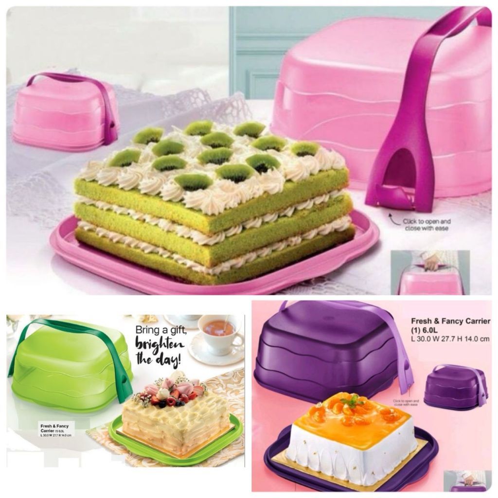 Tupperware Cake Taker Square Tempat Cake BPA Free Hijau Unggu Merah