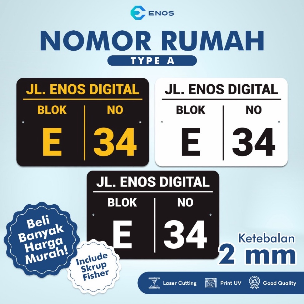 

NOMOR RUMAH TYPE A 3 X 2 CM BAHAN AKRILIK ACRYLIC LASER CUTTING PRINT UV ANTI AIR ART D7F5