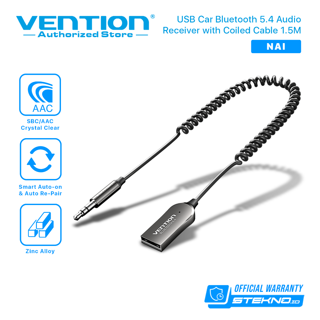 Vention Kabel USB Car Bluetooth Audio Receiver With Coiled Zinc Alloy Type